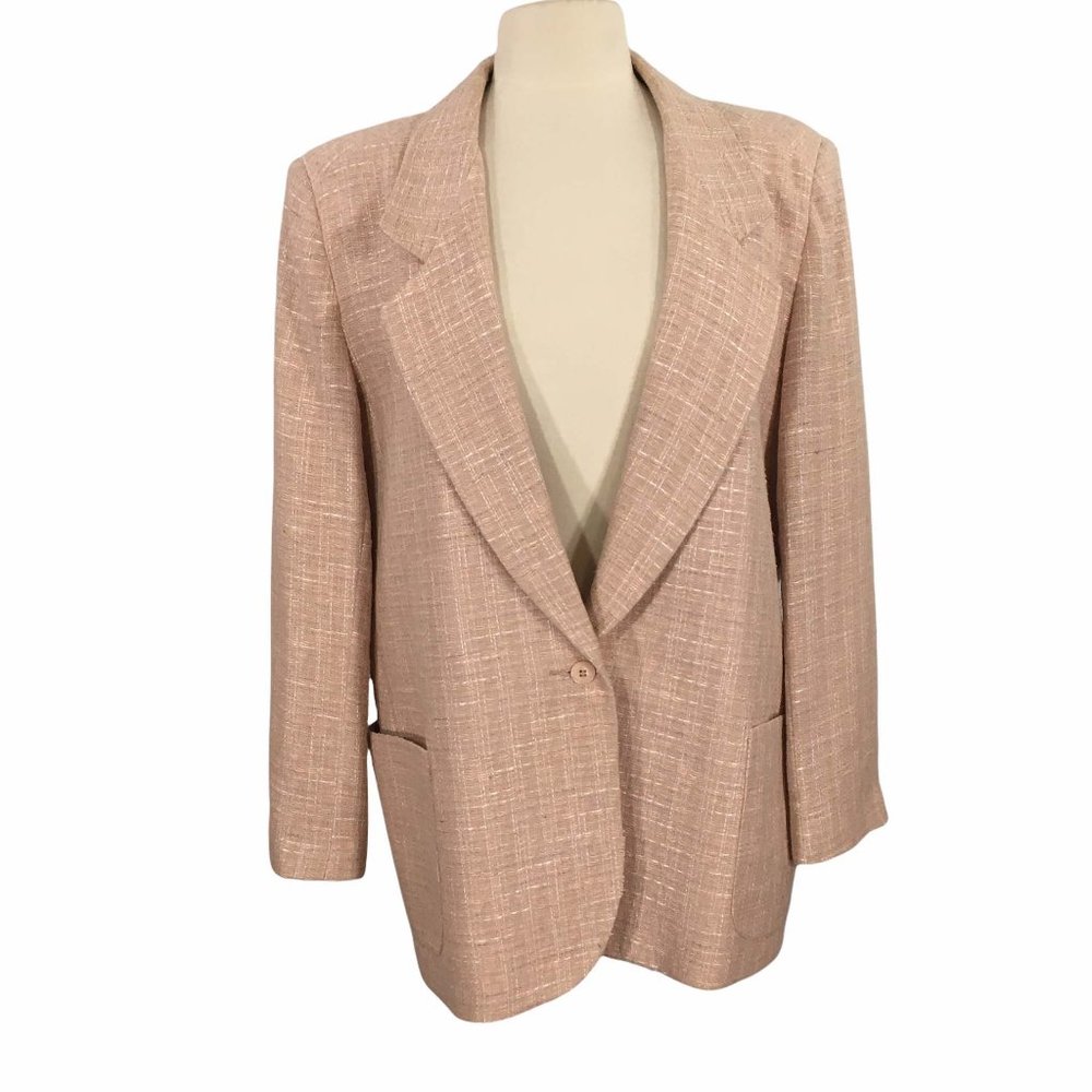 Wyndham‎ Collection Vintage 80s Blush Pink Cotton/Rayon Womens Blazer, Jacket 16